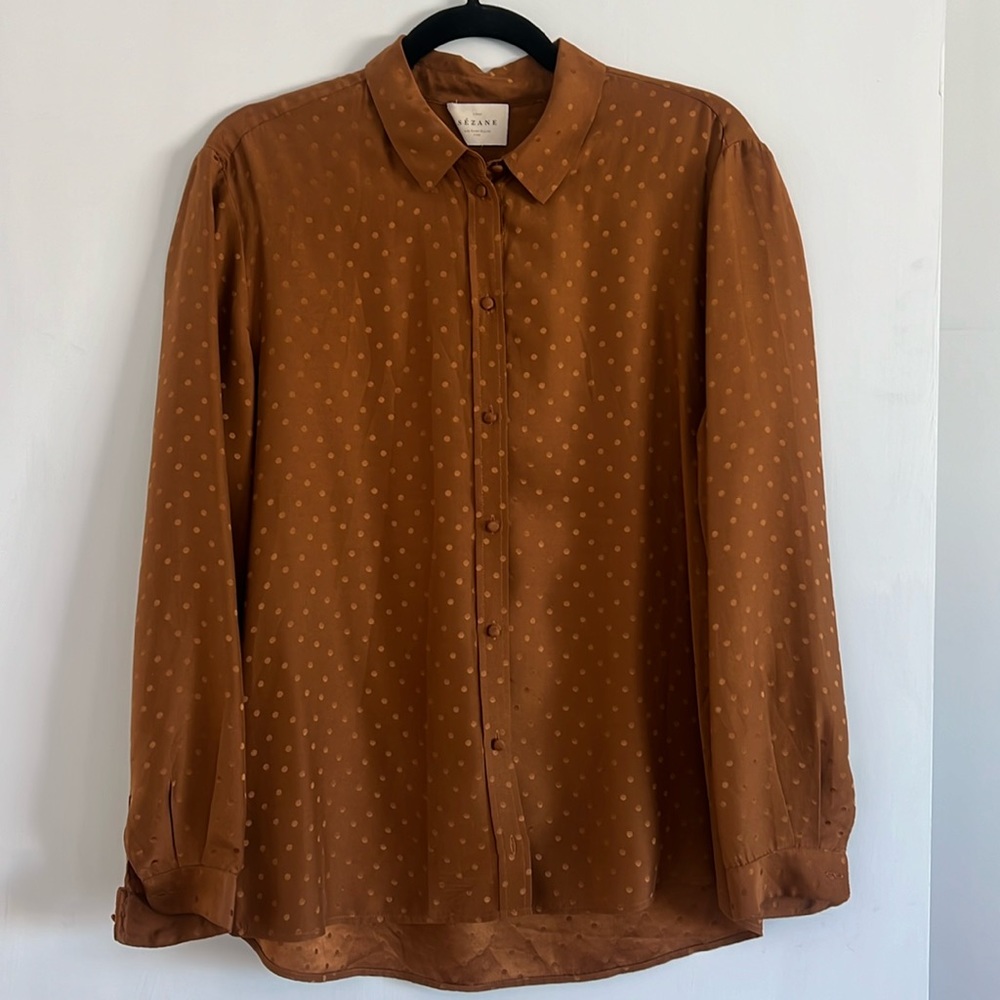 100% silk Sezane button up blouse | rust/orange color | FR 40, US 8